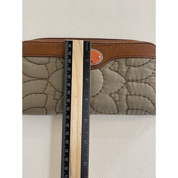FOSSIL Key-Per Orange Quilted Brown Leather Wristlet ID Coin Zip Wallet - Picture 8 of 8